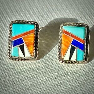 B.G. Mudd Zuni Sterling Silver Inlayed Post Earrings